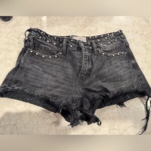 Austin Landing‎ Low Rise Edgy Black Studded Denim Shorts Distressed